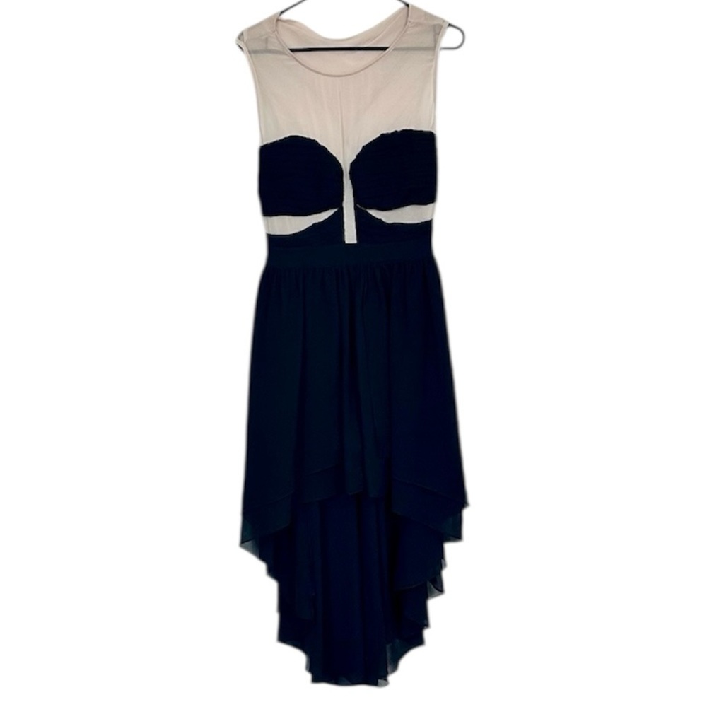 Ark & Co Black and Cream Sheer High Low Dress - Size: Large